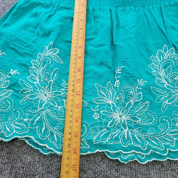 Charlotte Russe Women 14 Skirt Turquoise White Embroidered Scalloped Hem Pockets - Picture 8 of 8